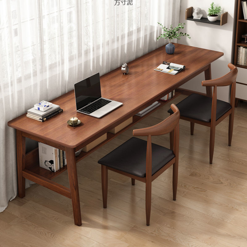 Long Table Against the Wall, Narrow Table, Rectangular Desk, Double Desk, Home Computer Desk, Solid Wood Leg Workbench