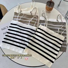 辣妹條紋撞色吊帶背心外穿一字領調節細肩帶美背抹胸打底上衣女