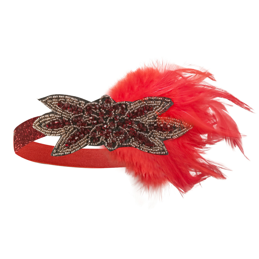 Década de 1920 mascarada cabeza desgaste negro pluma tocado femenino europeo y americano Gatsby diadema de pluma de fiesta única