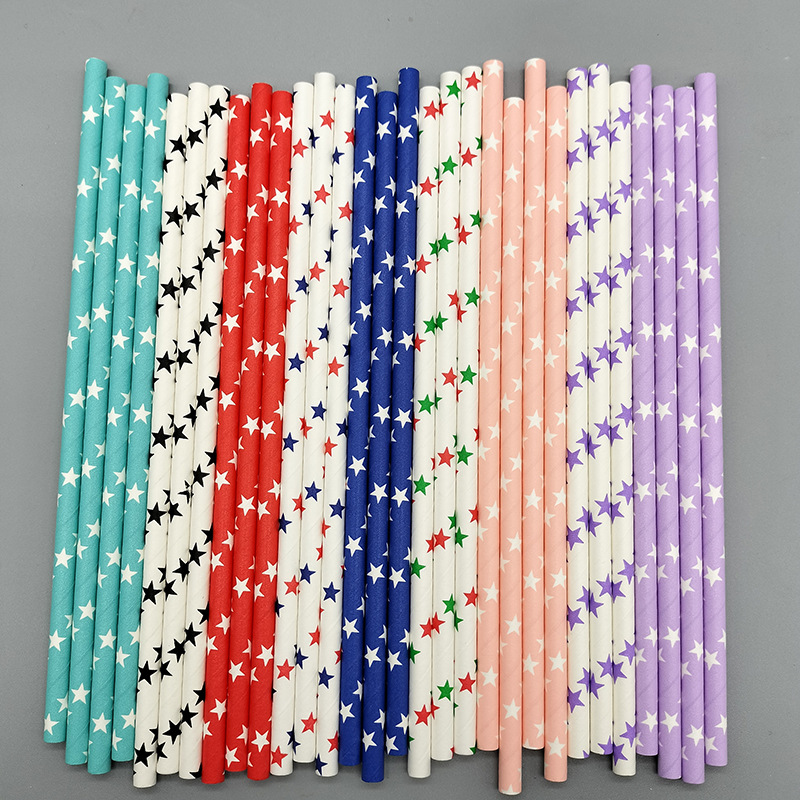 Papel de color paja de papel desechable degradable paja de papel postre pastel cóctel bebida paja decorativa