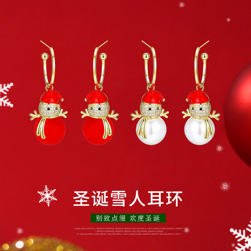 European and American new Christmas earrings collection snowman snowflake deer head Christmas socks cane earrings Christmas and New Year gifts