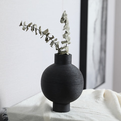 現代寂風黒色陶磁器花瓶置物リビングドライフラワー生け花デスクトップクリエイティブ花器ソフト装飾品