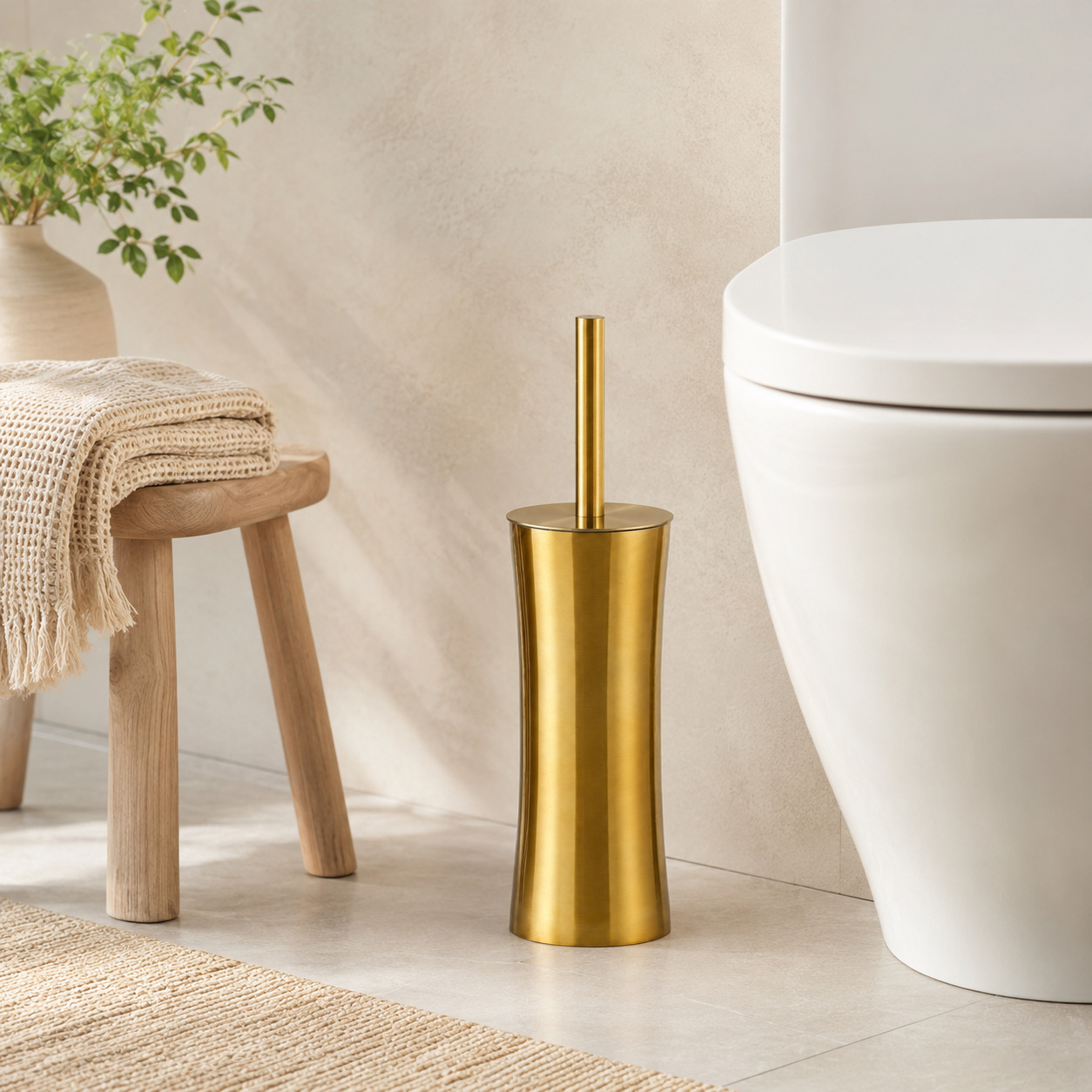 Cepillo de baño de piso de acero inoxidable Amazon transfronterizo cintura Limpieza de inodoro cepillo de baño traje de baño de oro