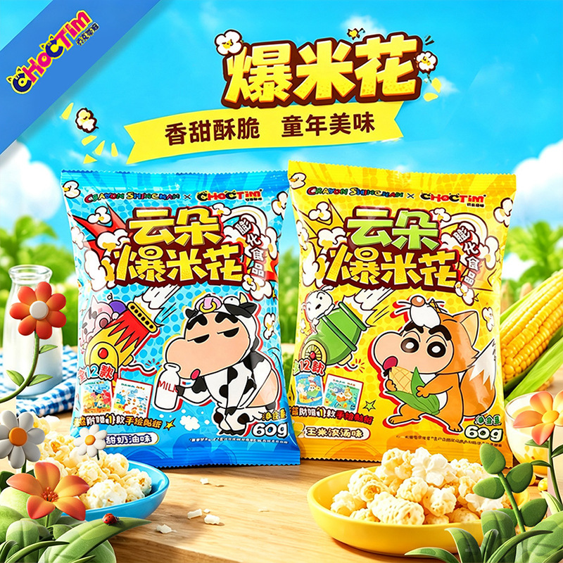 Choktim Crayon Shin-chan Alliance Popcorn, a sweet and creamy corn-flavored snack, perfect for office breaks, watching TV shows, and leisure time Choktim Crayon Shin-chan Alliance Popcorn, a sweet and creamy corn-flavored snack, perfect for office breaks, watching TV shows, and leisure time