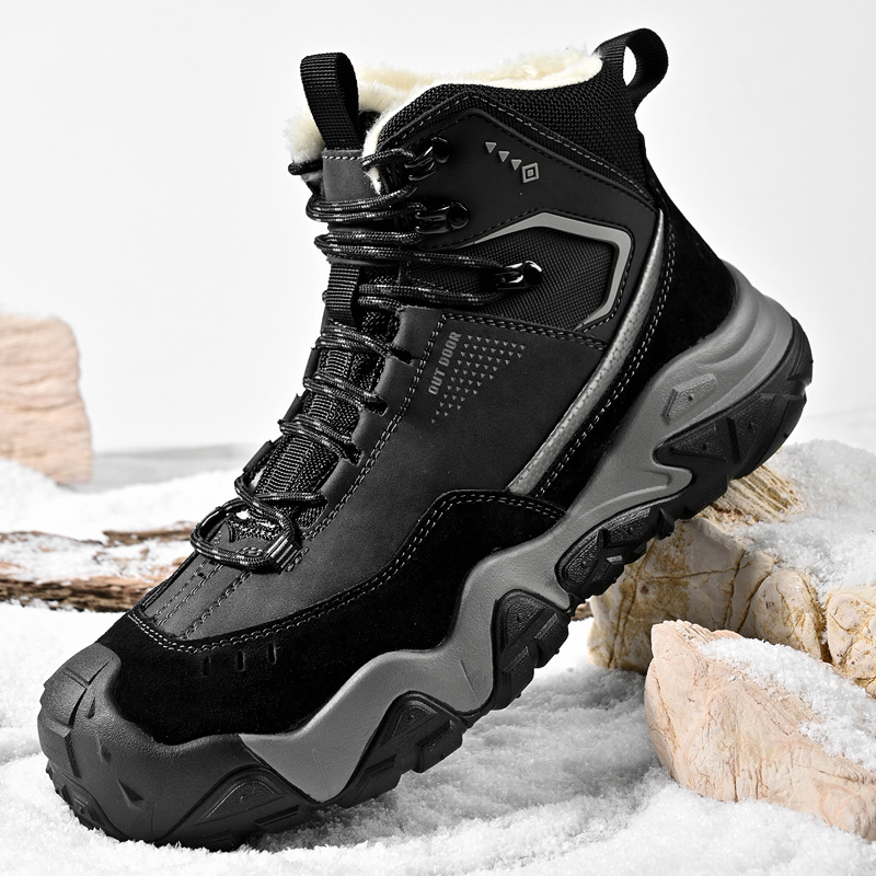 Men's Winter Fleece-Lined Cold-Proof Mid-Top Outdoor Hiking Shoes Northeast Snow Boots For Men_vogvips.com