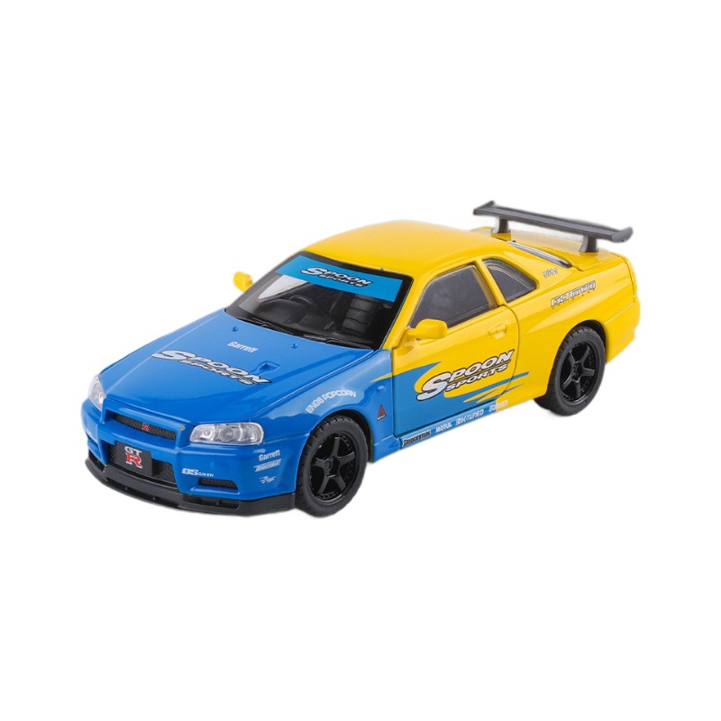 Modelo de coche de aleación Weili 1 a 32 Nissan GTR34 coche deportivo pull flor de sonido luz de retorno coche de juguete modelo de sonido
