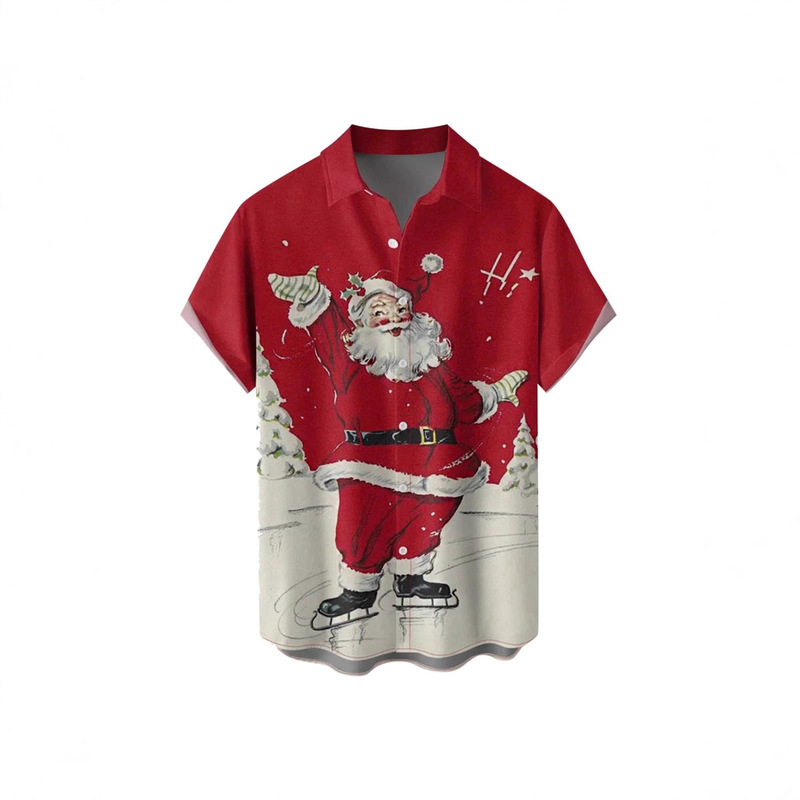 Tk Aliexpress Cross-Border 6-Button Pocketless Christmas Series Muscle 3D Printed Men's Casual Short-Sleeved Shirt Tk Aliexpress Cross-Border 6-Button Pocketless Christmas Series Muscle 3D Printed Men's Casual Short-Sleeved Shirt