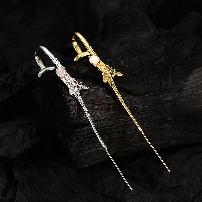 E1255 韩版ins小众欧泊耳挂女甜酷风S925纯银澳宝一字挂耳钉批发