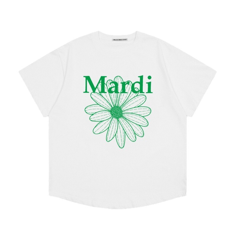 Korean Trendy Brand Short-Sleeve Daisy and Dachshund Print Summer Round-Neck Pure Cotton Loose T-Shirt for Women, Same Style as Kim Go-Eun