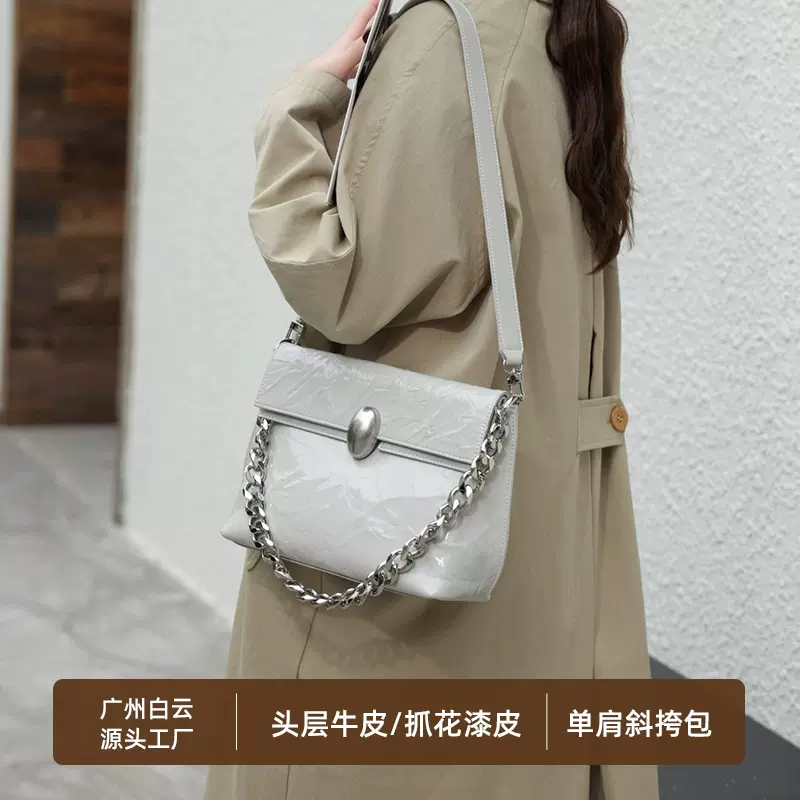 佰缔皮具女包2025新款高级感单肩包轻奢邮差包大容量链条斜挎包包