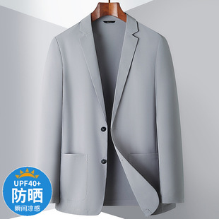 Men's Sun Protection Suit Summer Lightweight Ice Silk Business Casual Suit High-End Slim Business Jacket Men's Style