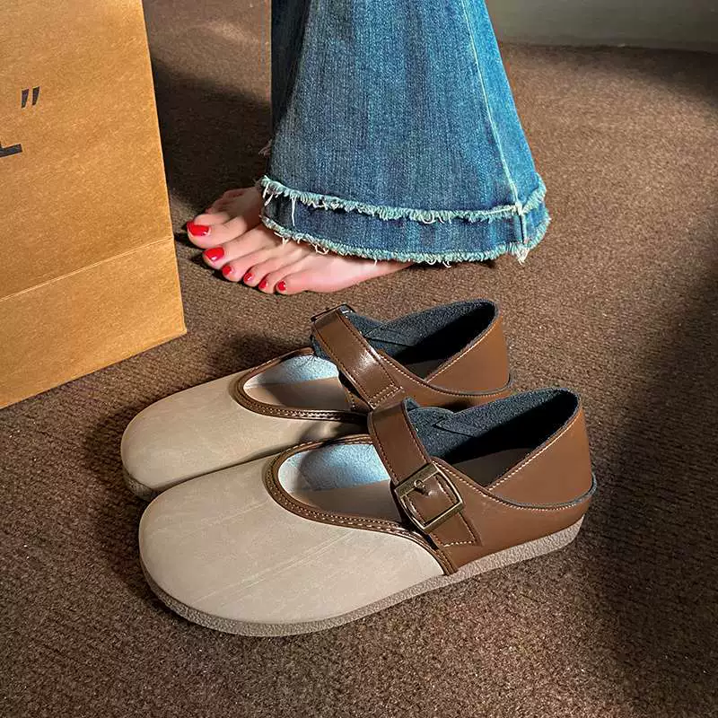 Женские балетки Baotou 2025, новая весенне-летняя коллекция, ретро-французский стиль, мягкая кожаная подошва, уродливые туфли Birkenstock.