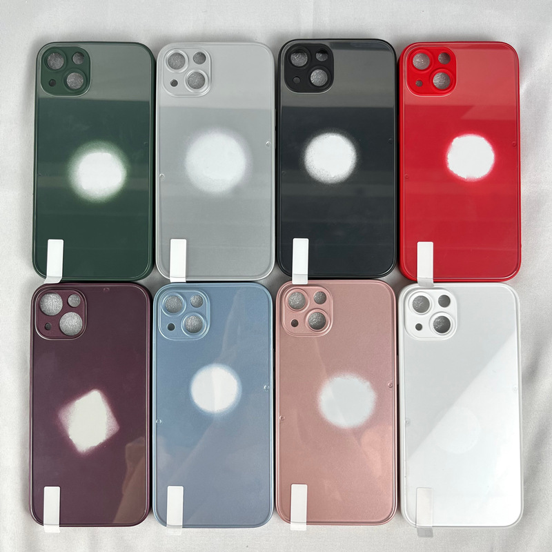 Adatto per Apple 15pro custodia in vetro con vernice metallizzata materiale iPhone 14promax bordo dritto foro sottile_voghion.com