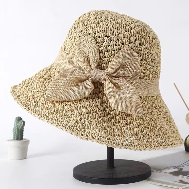 Simple Solid Color Bow Straw Hat Small Edge Fisherman Hat display picture 2