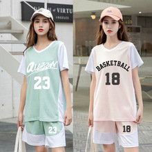 篮球服套装假两件短袖球衣男女大学生夏背心班服比赛队服团购