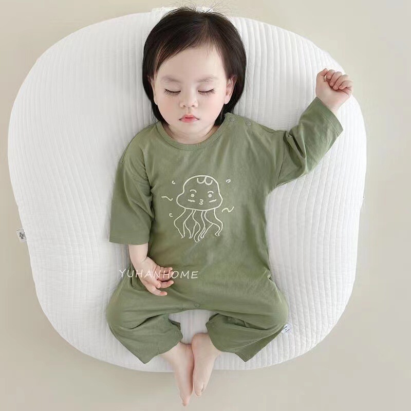 婴儿七分袖连体衣春夏新款女宝宝薄款护肚睡衣儿童睡袋空调家居服|undefined