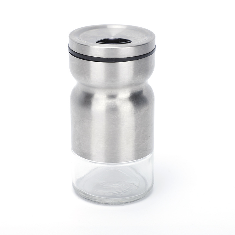 Venta al por mayor giratorio de acero inoxidable condimento tarro de pimienta tarro hogar Cocina Barbacoa botella condimento caja personalización