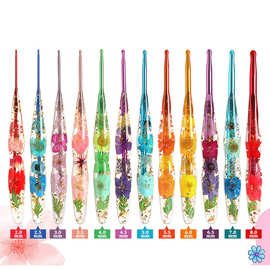 跨境新款印花钩针套装 葫芦毛线编织工具滴胶钩针金属彩色头铝钩