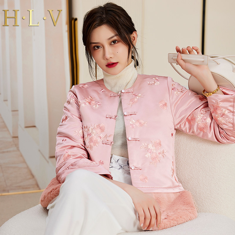 复古中式短款棉袄外套2022秋冬季女士刺绣拼接兔毛边棉服2282|ms