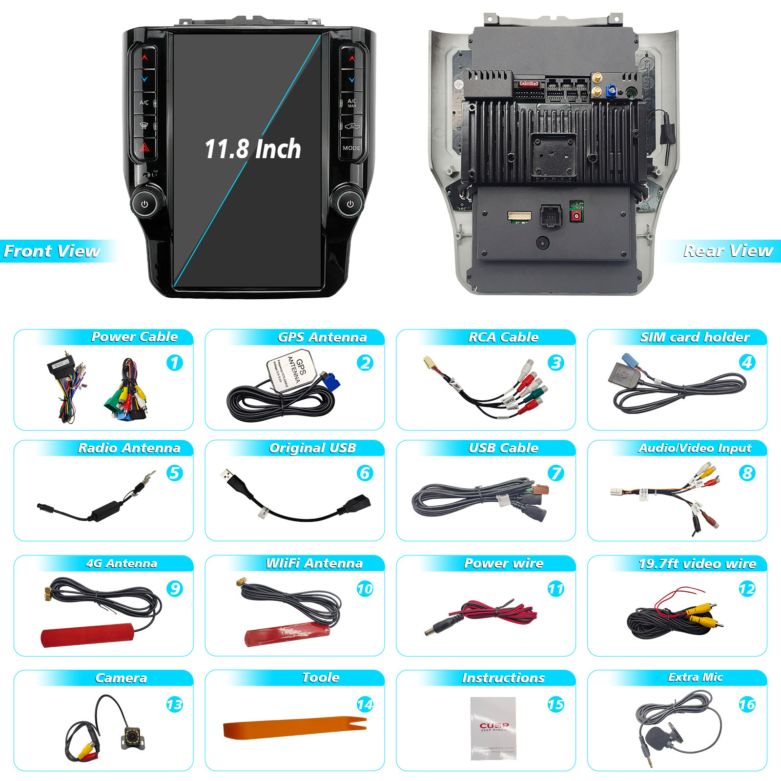 11.8 inch Vertical Screen RAM 2011-2019/2022- HD Car Navigation