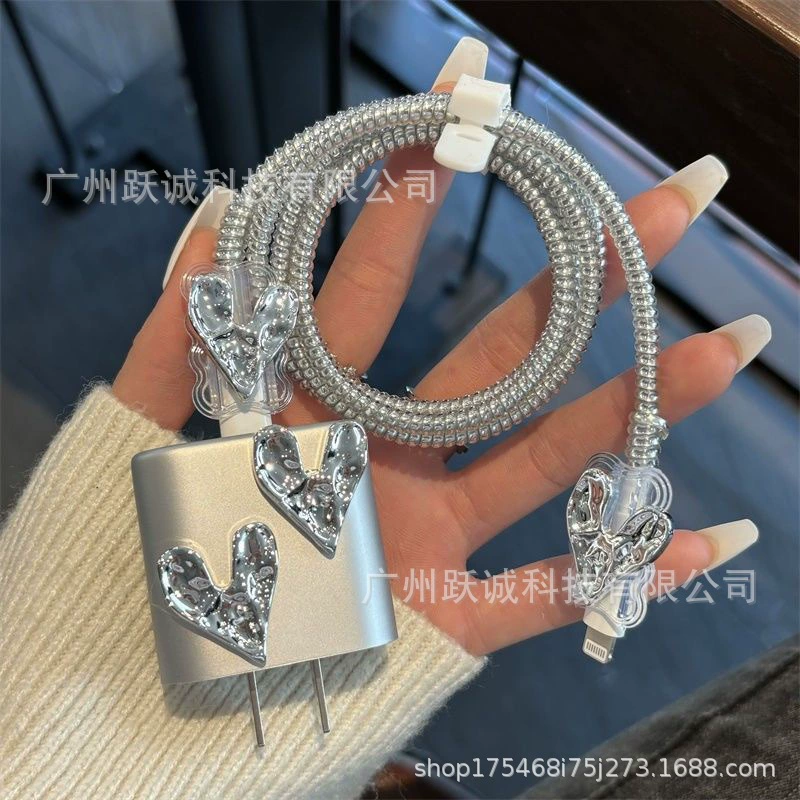 Защитный чехол для зарядного устройства Любовь впрыска серебряного защитного чехла для защиты от разлома кабеля для передачи данных чехол подходит для Apple 20W