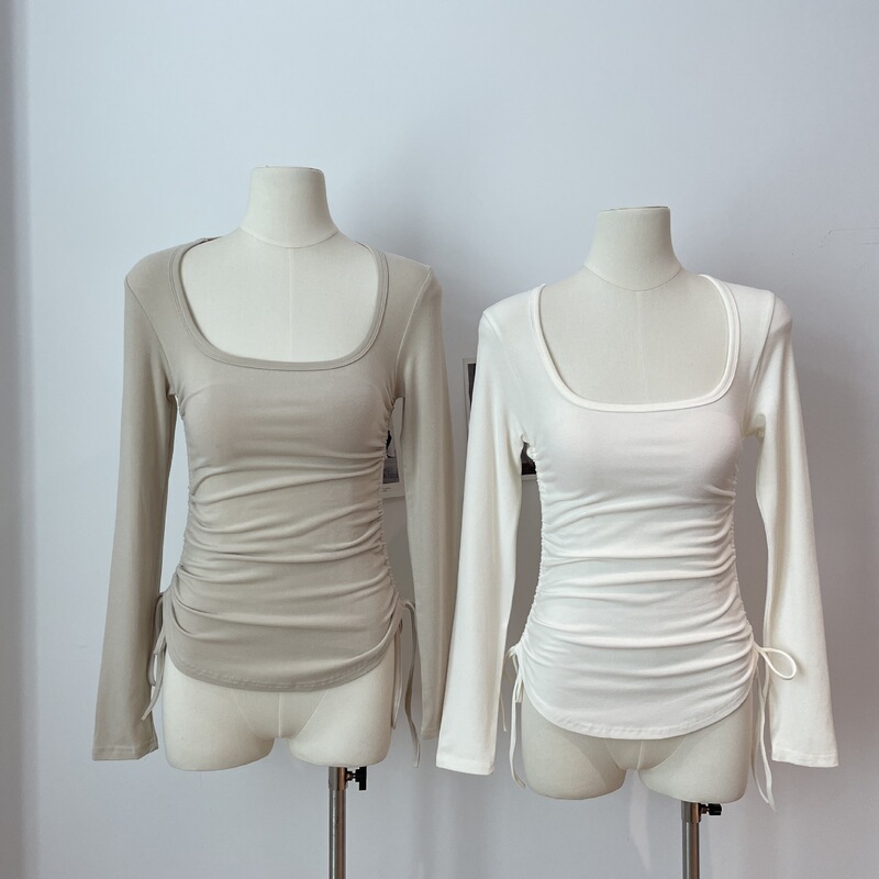 Ballet Pure Desire Style Square Collar Side Waist Drawstring Long Sleeve Ballet Pure Desire Style Square Collar Side Waist Drawstring Long Sleeve