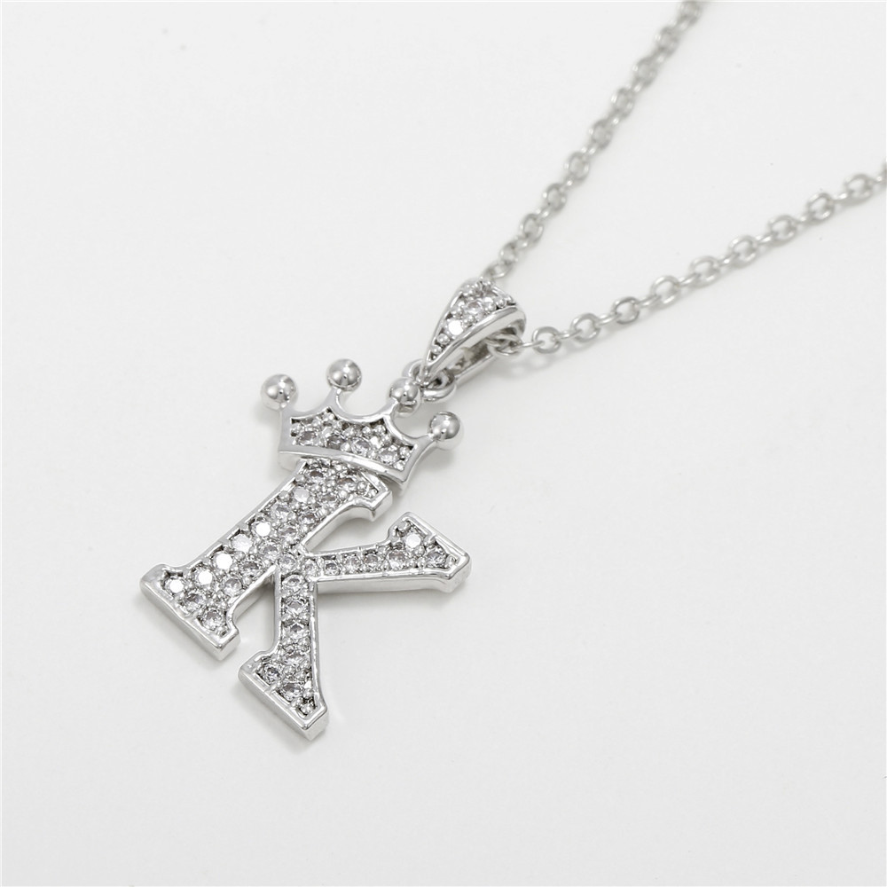 Fashion Micro-inlaid Zircon Crown English Letter Necklace Platinum Necklace Wholesale Nihaojewelry