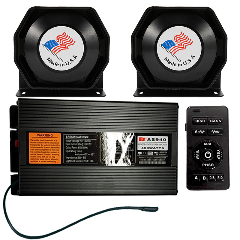 400W car-mounted wireless siren, car alarm system with loudspeaker, including a high-frequency speaker AS940A and a round-mouth speaker