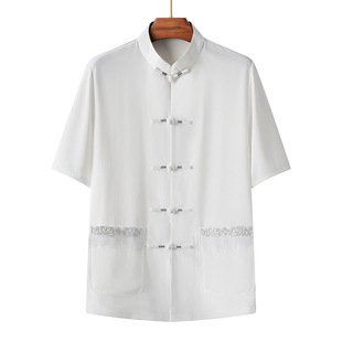 Chinese Style 3217 Tang Suit Men's Short Sleeve Top Middle-aged and Elderly Short Sleeve Shirt/Suit