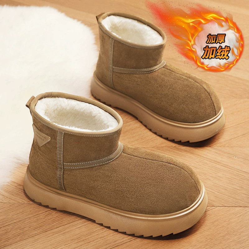 Теплые зимние ботинки на толстой подошве для мужчин 2025, новые зимние утепленные короткие ботинки с флисовой подкладкой и широким носком, северо-восточные хлопковые ботинки