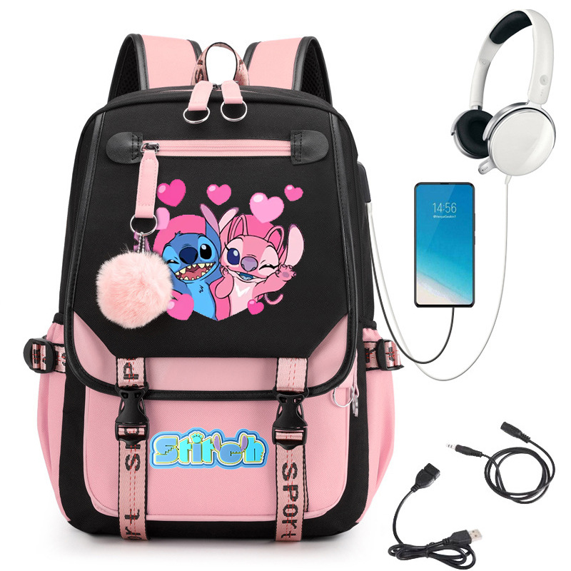 Stitch Stitch linda escuela de escuela secundaria impresa mochila escolar con interfaz USB 0516 envío transfronterizo