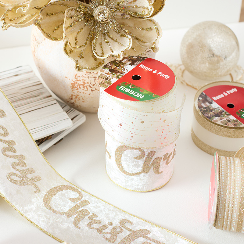 Cross-border nuevo color champagne de alta calidad tela de lana italiana cinta de navidad merrychristmas cinta de arco