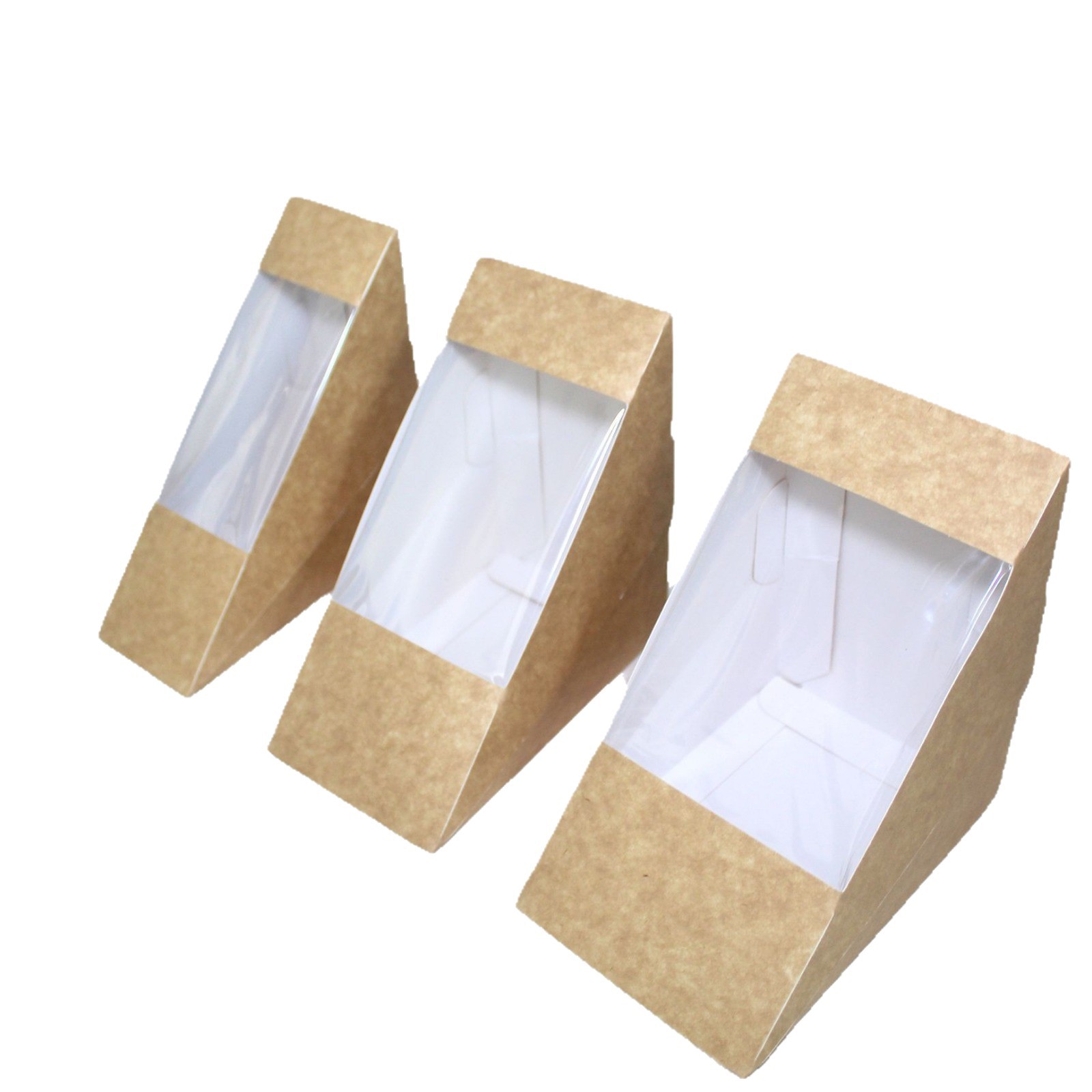Caja de embalaje desechable para sándwiches de papel kraft EUDR a prueba de aceite, caja de embalaje para hamburguesas y bolas de arroz, caja triangular para sándwiches image 6