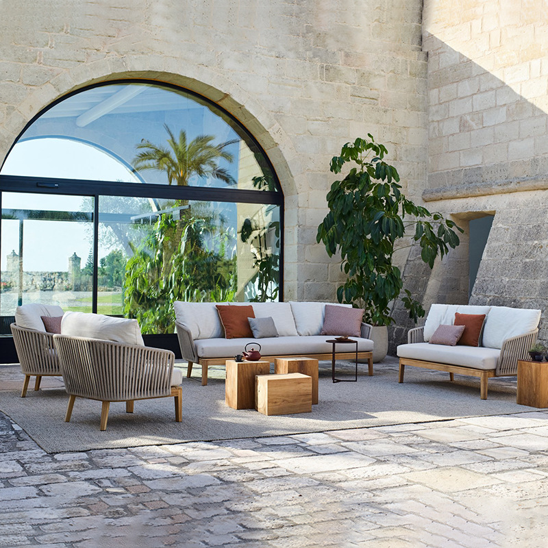 Casual al aire libre sofá de madera maciza de caña patio jardín al aire libre balcón nórdico silla de teca muebles combinados