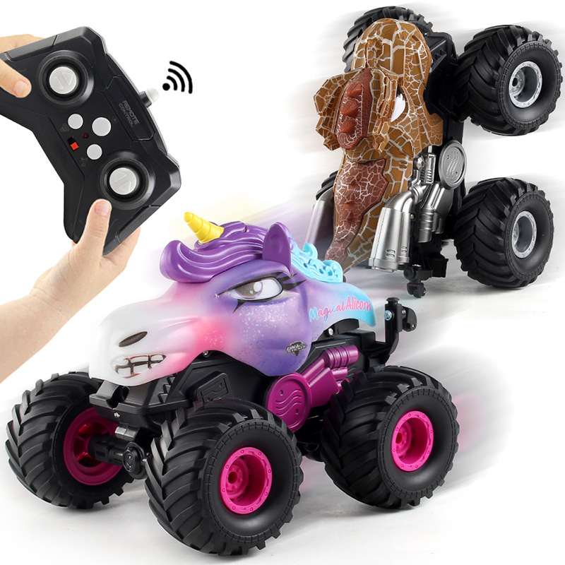 2.4G pulverización de luz de control remoto tiburón acrobacias coche de control remoto único manija dinosaurio oscilador coche juguetes eléctricos