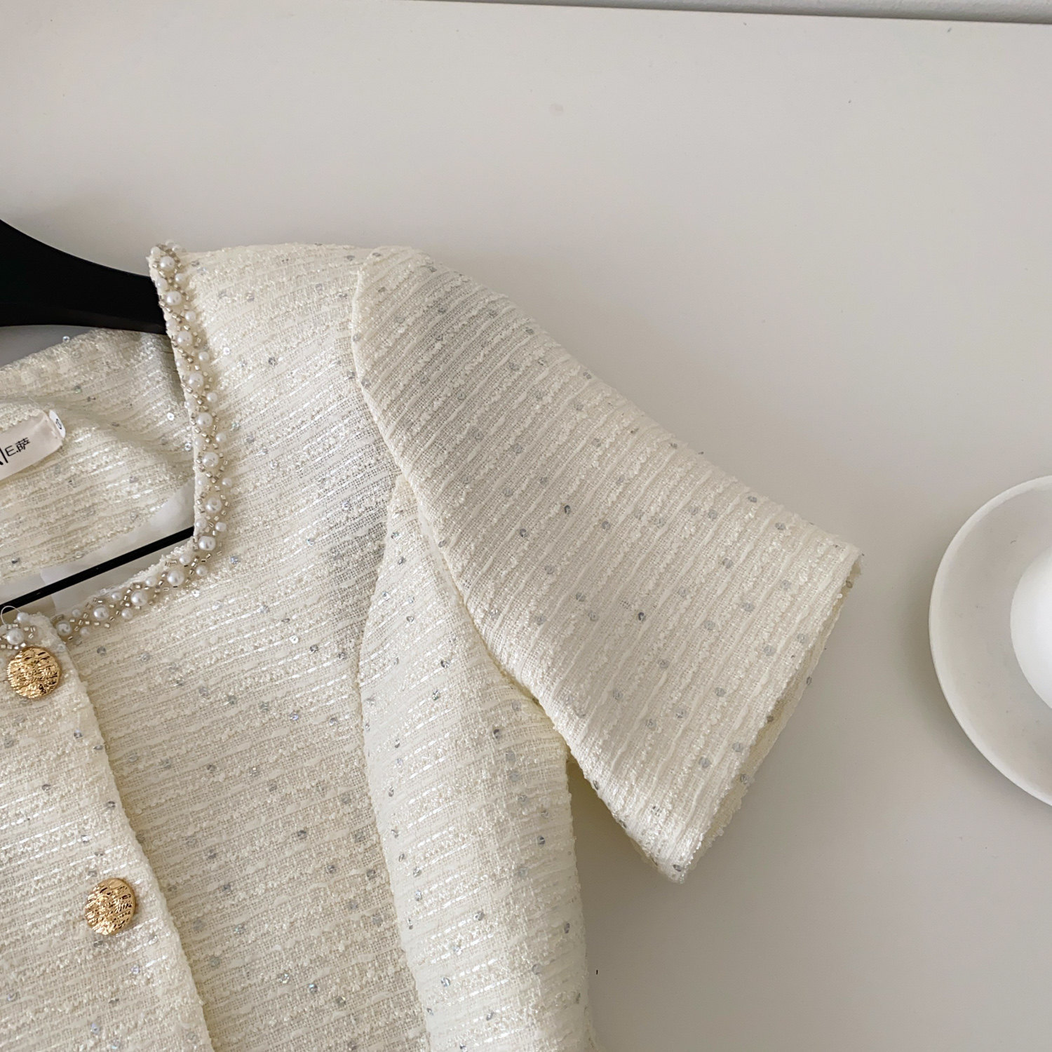 Women's French Style Beaded Square Neck Short Sleeve Summer Blouse_voghion.com
