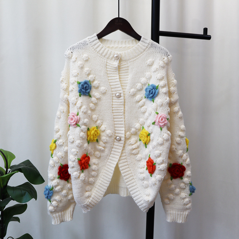 Women's Clothing three dimensional flower sweater jacket _voghion.com