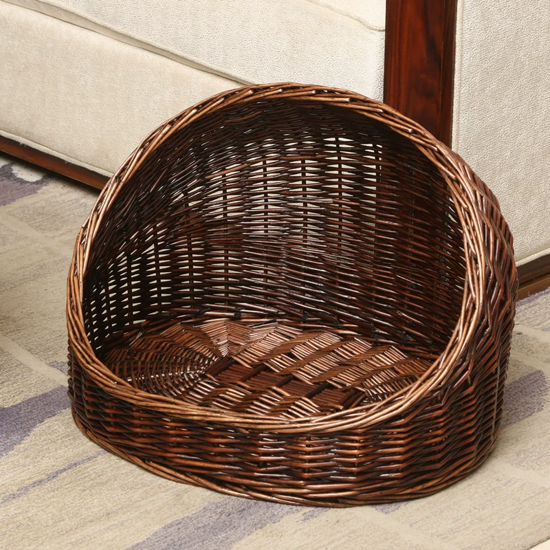 Ротанговый домик для собак/кошек, ивовый домик для кошки, летний всесезонный, съемный, стираемый, для маленьких и средних собак/тедди, заводской
