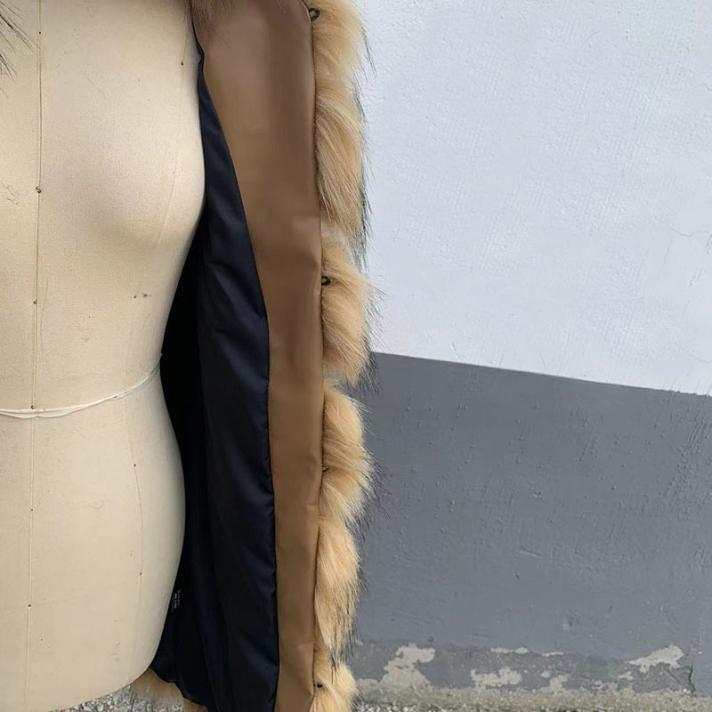 Abbigliamento donna gilet caldo pelliccia di procione gilet lungo e sottile con cuciture_voghion.com
