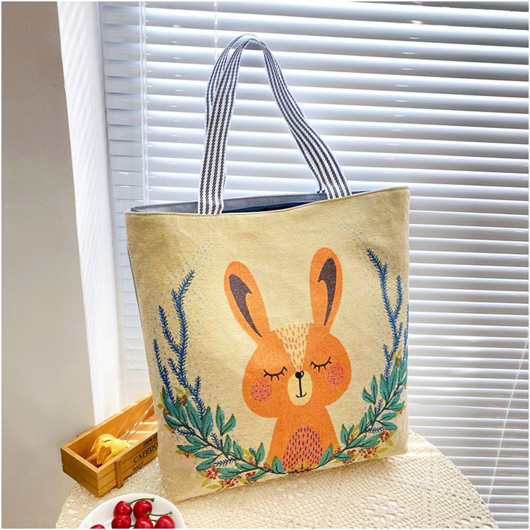 189g Weight Polyester Lining Material Zipper Closure Type Double Shoulder Straps Strap Type Tote Bag Bags Type Casual, Daily Occasion Linen Material Animal Pattern All Seasons Season Women's Gender Cute Style Square Shape Women's Linen Animal Cute Square Zipper Tote Bag 7