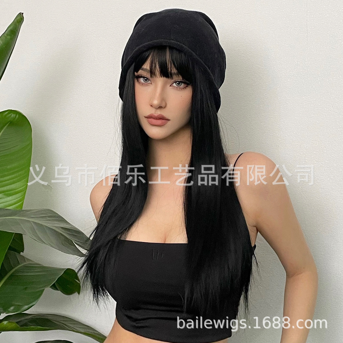 Peluca, cabello largo femenino, flequillo, negro, largo y recto, casco completo, lolita, cabello de simulación natural, cabello completo, casco completo