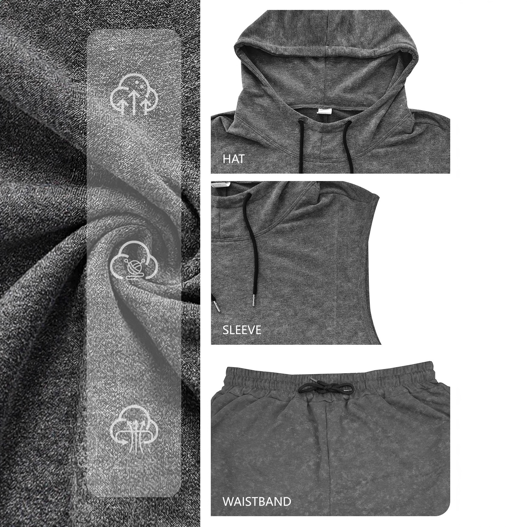 Nuevo transfronterizo Europa y América Amazon hombre encapuchado fitness chaleco de color sólido pantalones cortos set casual suéter deportivo