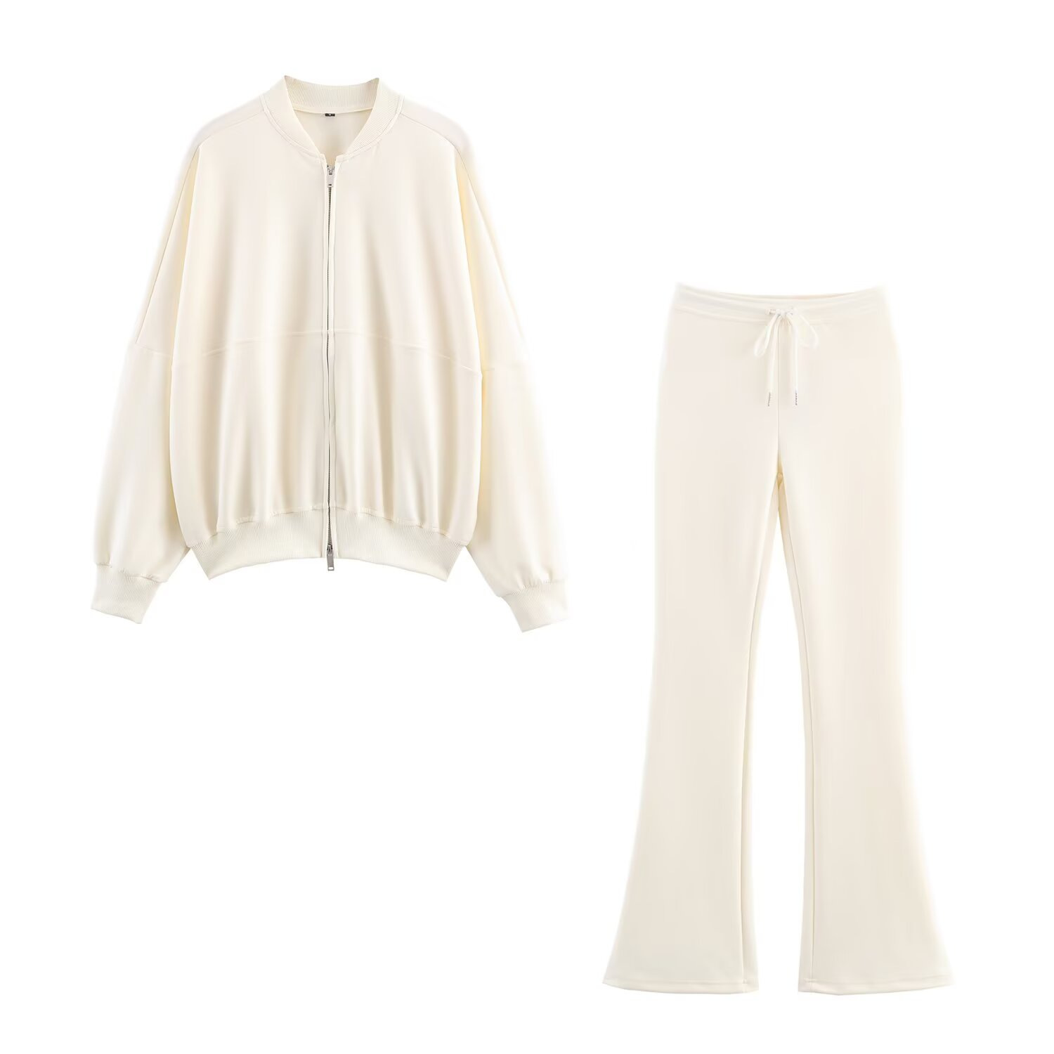 Women's Casual Bomber Jacket And Flared Pants Sportswear Set_voghion.com