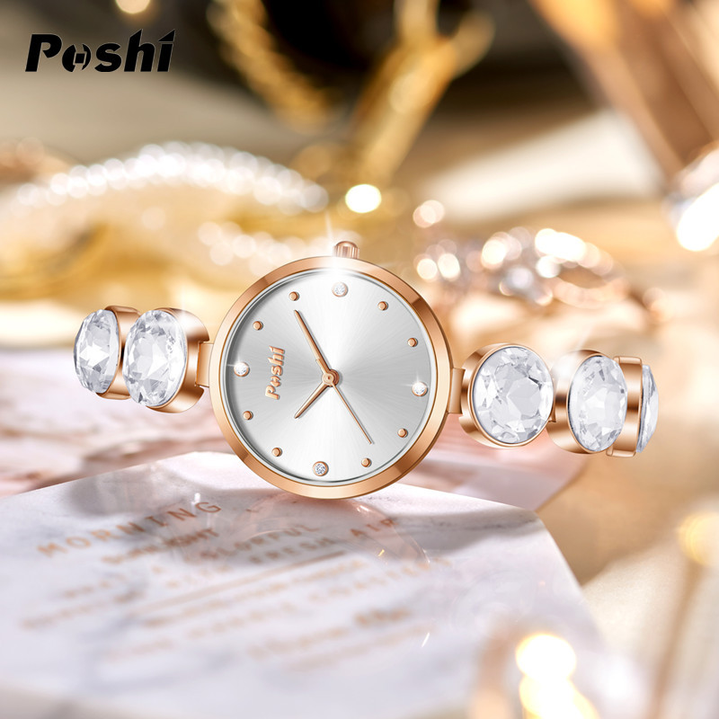 Poshi nueva moda pulsera todo partido de las mujeres reloj de cuarzo neto rojo rosa oro reloj de moda pulsera impermeable para mujeres