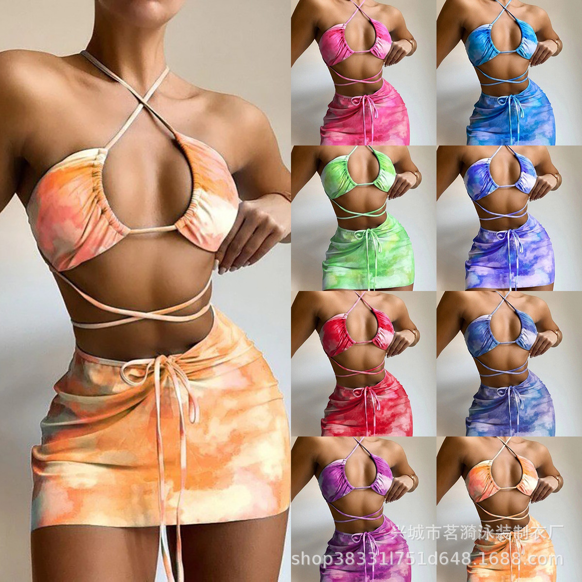 Mingyi nuevo europeo y americano multi-color sexy split bikini piedra impreso tres piezas bikini traje de baño