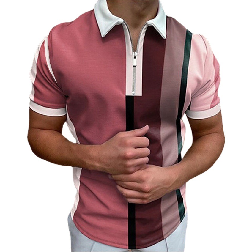 2023 Comercio exterior nuevo Amazon Transfronteriza Popular Impresión digital a rayas de manga corta camisa polo de solapa camisa de Paul