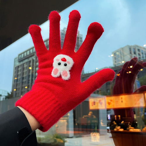 Winter cartoon cute warm gloves with fingerless touch screen students versatile cycling cold-proof minute-hand knitted gloves for women