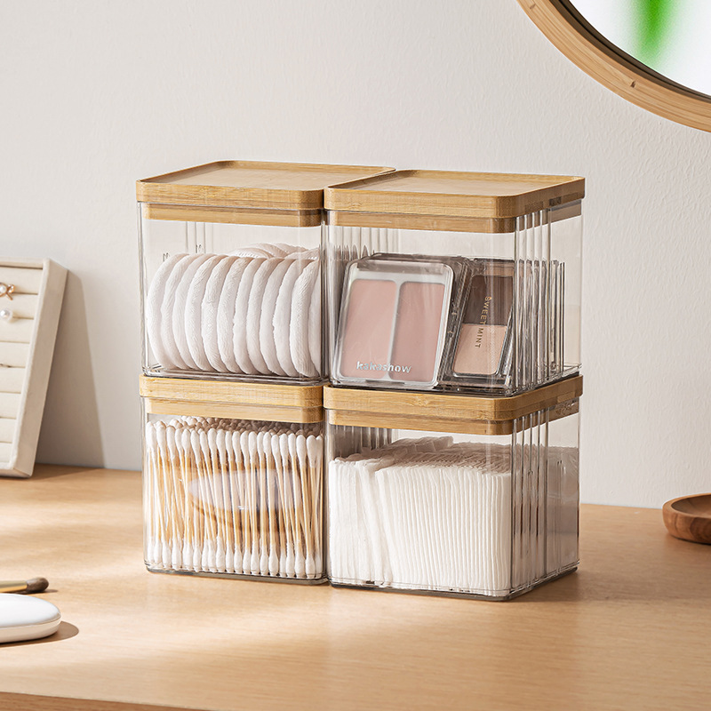 Caja de almacenamiento transparente de escritorio, cosméticos de escritorio, cepillo de maquillaje, caja de almacenamiento de madera, lápiz labial, estante de maquillaje