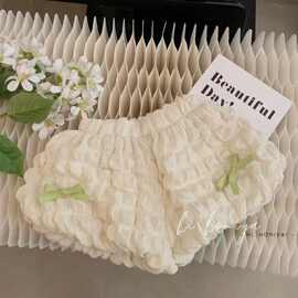 女童泡泡格短裤夏季新款儿童蝴蝶结可爱2025女宝宝热裤百搭裤子潮
