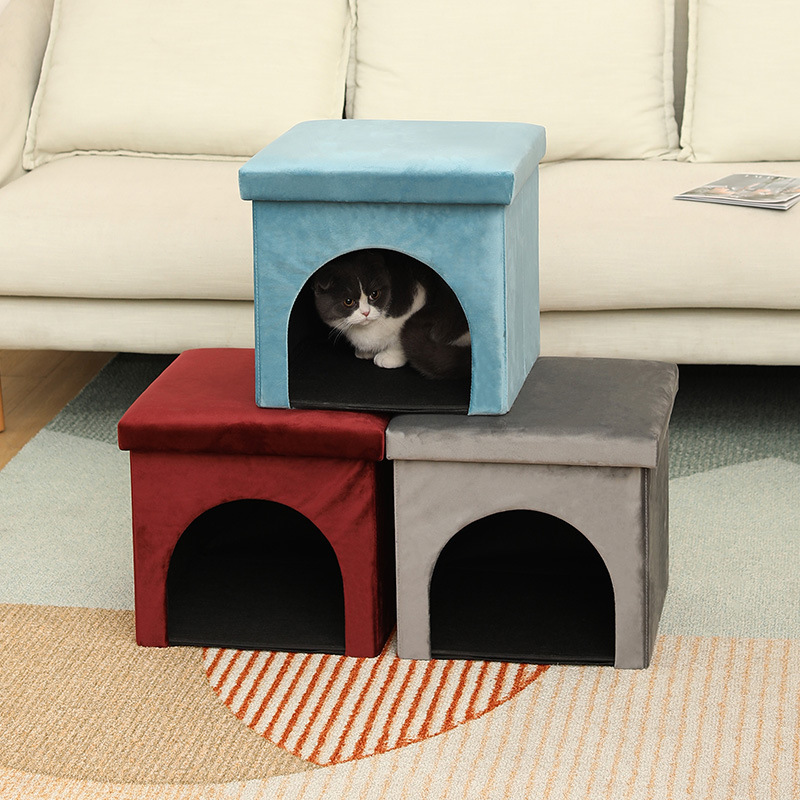 多機能コットンとリネンの猫ハウス収納スツール、座ることができるペットの猫と犬用の収納スツール、カスタマイズされた折りたたみスツール|undefined